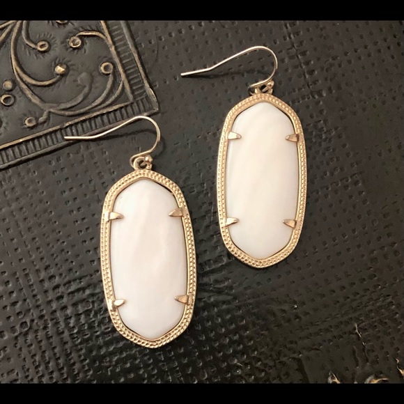 SOLD - Kendra Scott White w/ Gold Frame Drop Earrings - Picture 3 of 3